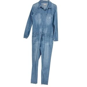 98% Cotton Blue Jean Denim Jumpsuit Snap Front Zipper Fly Size Medium